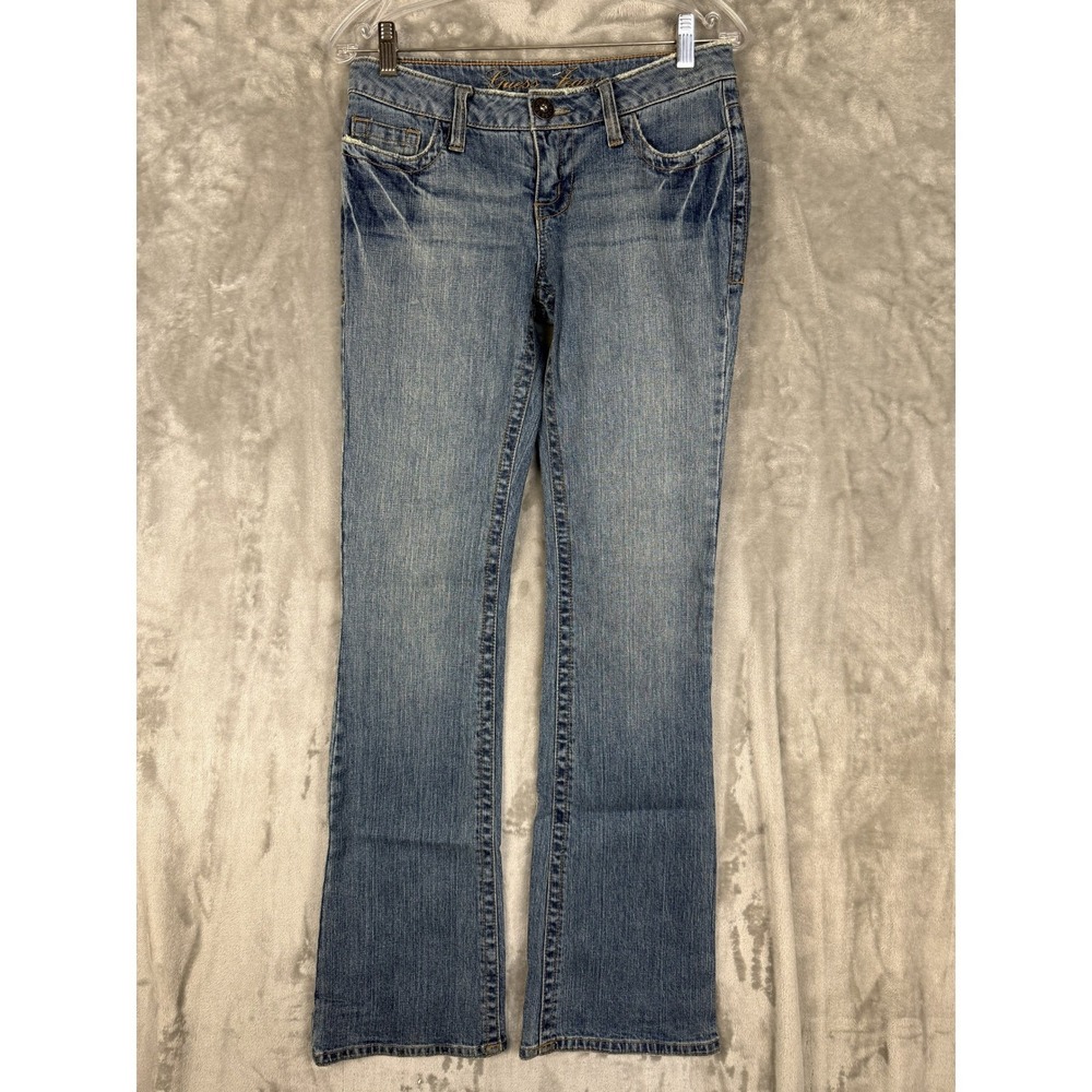 Y2K Guess Jeans Womens Bootcut Denim Pants Embellished Pockets Light Wash Sz26
